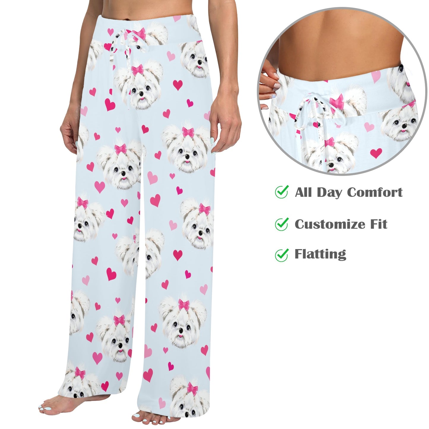 Maltese Pattern Print Design 03 Women's Wide Leg Lounge Pants