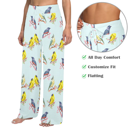 Bird Sweet Themed Print Pattern Women's Wide Leg Lounge Pants
