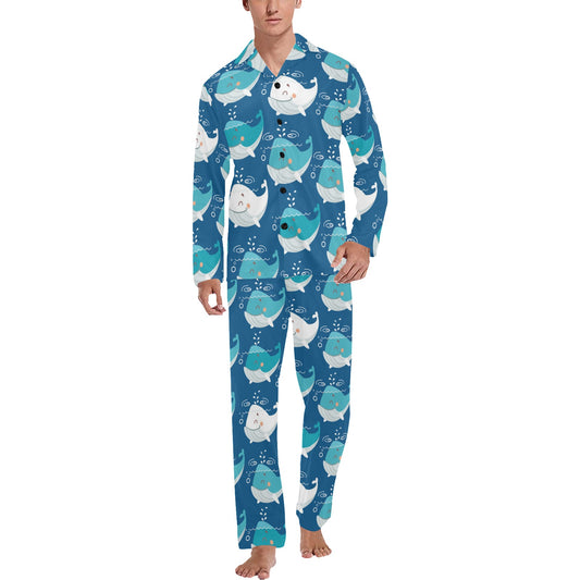 Blue Whale Pattern Print Design 01 Men's Long Pajama Set