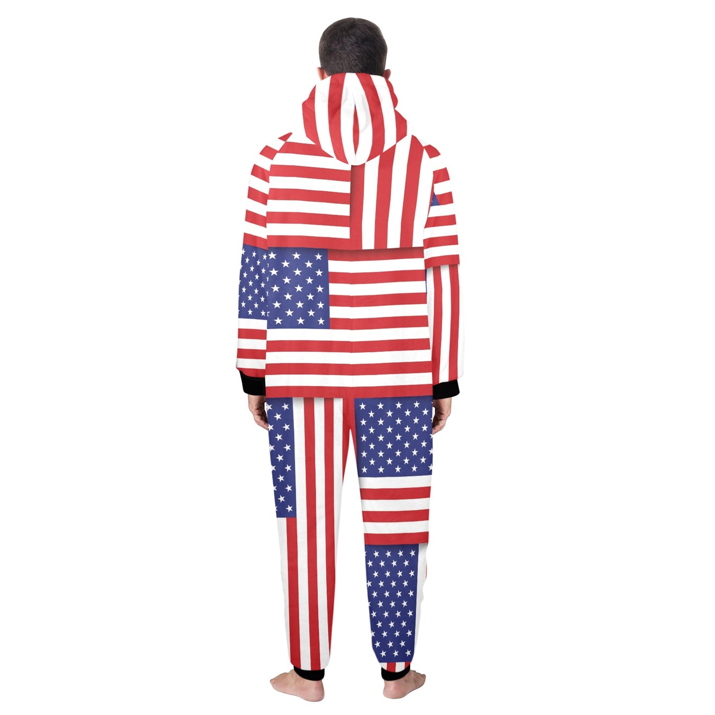 Patriotic US Flag Pattern Print Design A01 Hooded Fleece Onesie Pajama Jumpsuit