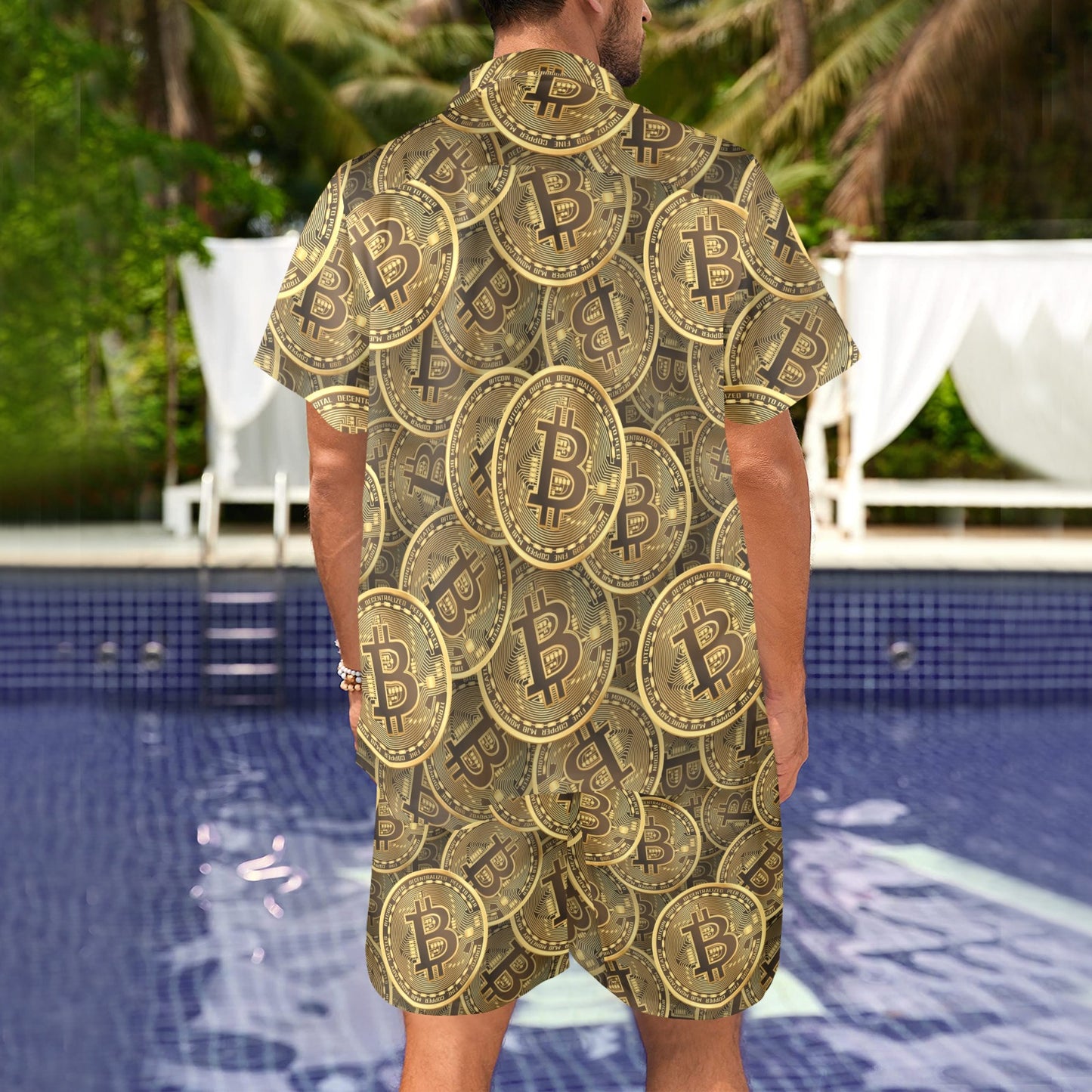 Bitcoin Pattern Print Design DO01 Men's Beach Shirt and Shorts Set