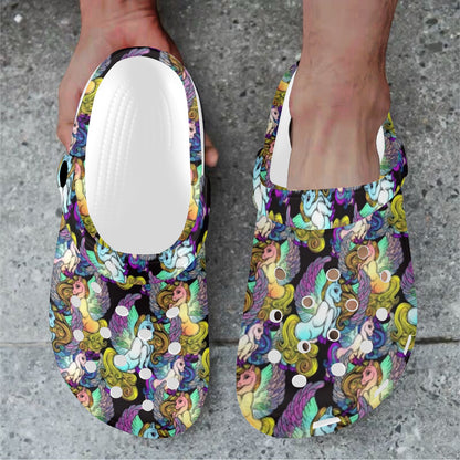 Unicorn With Wings Print Pattern Unisex Clogs Shoes