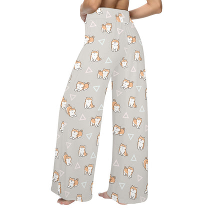 Shiba Inu Print Design LKS307 Women's Wide Leg Lounge Pants