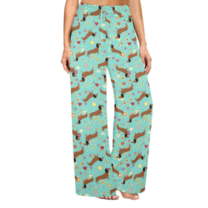 Dachshund with Floral Print Pattern Women's Wide Leg Lounge Pants