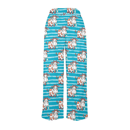 Cow Cute Print Pattern Women's Wide Leg Lounge Pants