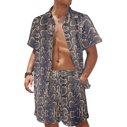 Snake Skin Pattern Print Men's Beach Shirt and Shorts Set