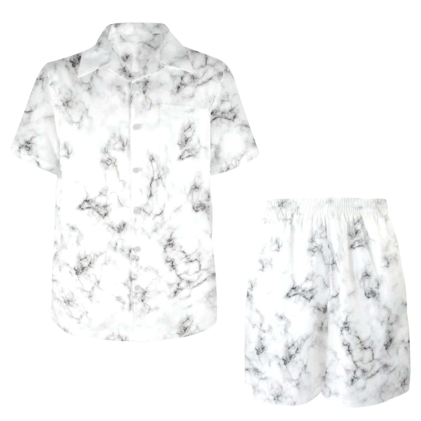 Marble Pattern Print Design 01 Men's Beach Shirt and Shorts Set