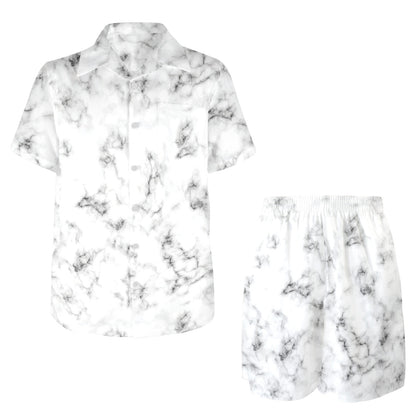 Marble Pattern Print Design 01 Men's Beach Shirt and Shorts Set