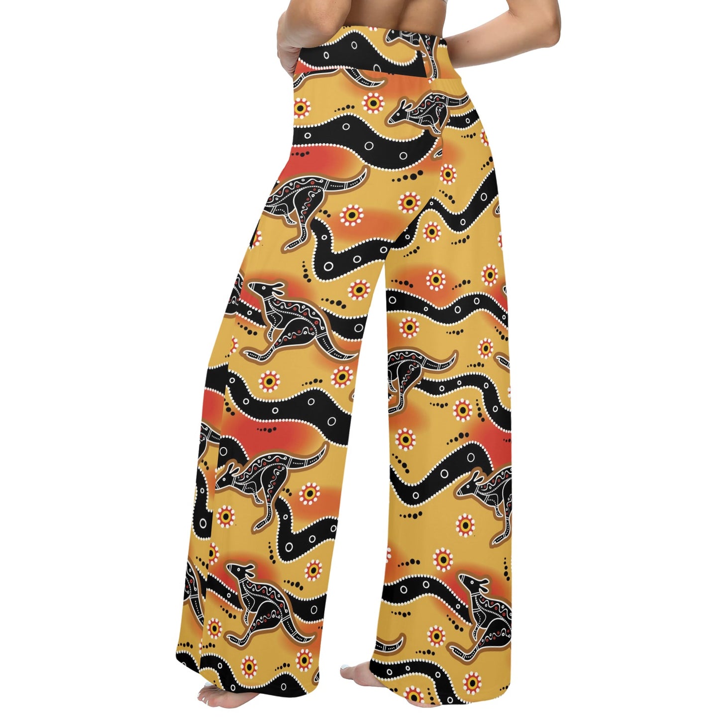 Kangaroos Aboriginal Pattern Print Design 06 Women's Wide Leg Lounge Pants
