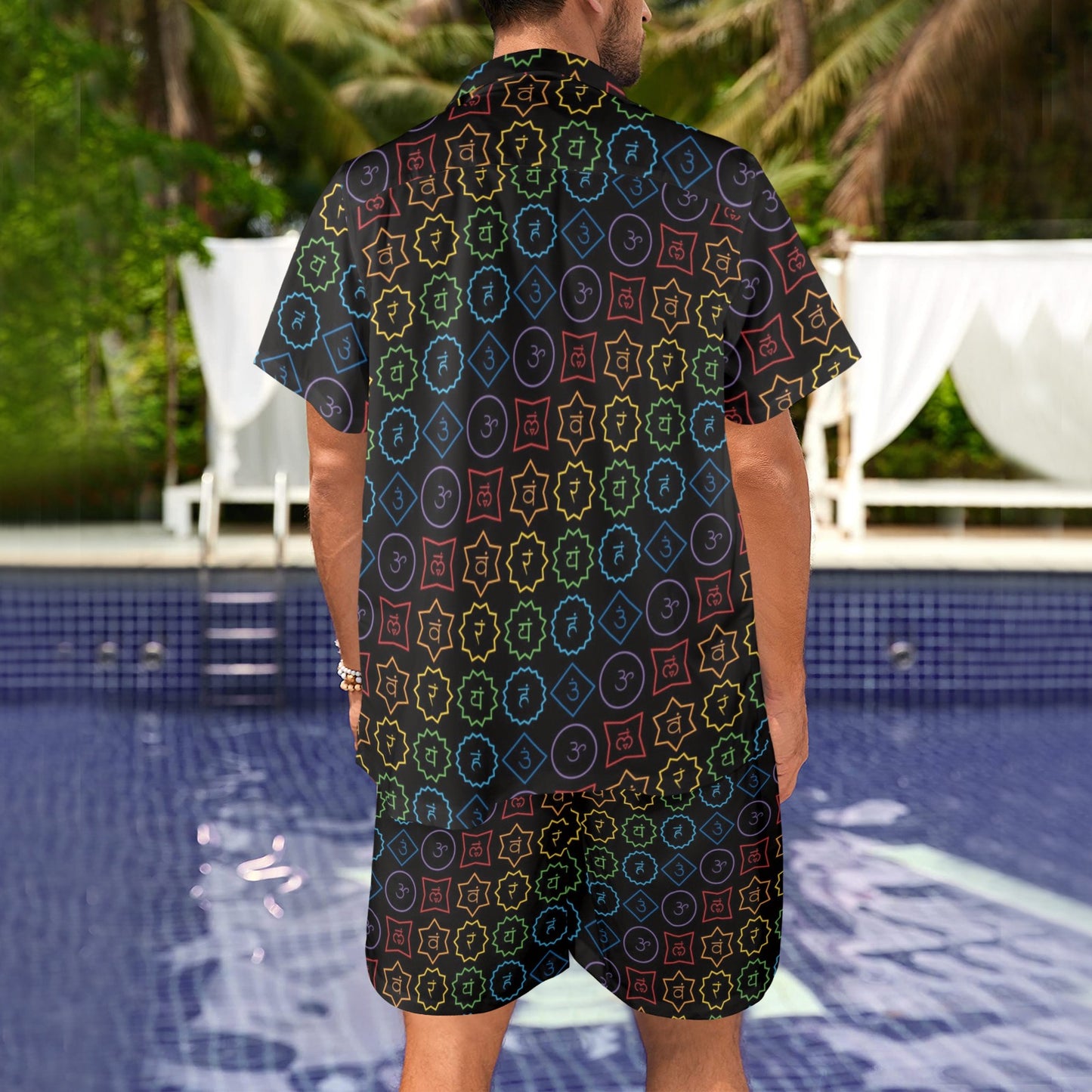 Chakra Colorful Symbol Pattern Men's Beach Shirt and Shorts Set