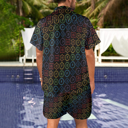 Chakra Colorful Symbol Pattern Men's Beach Shirt and Shorts Set