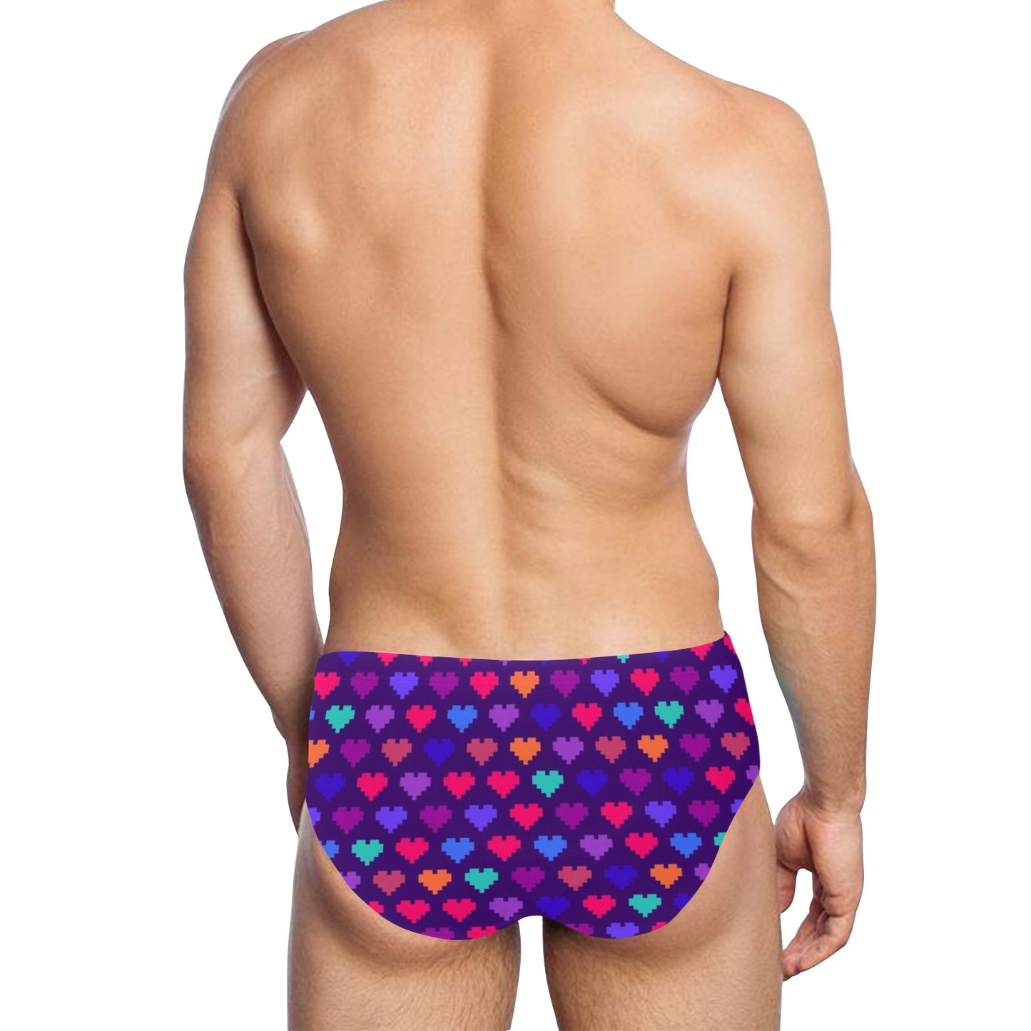 Heart Pixel Pattern Print Design HE03 Men's Swimming Briefs