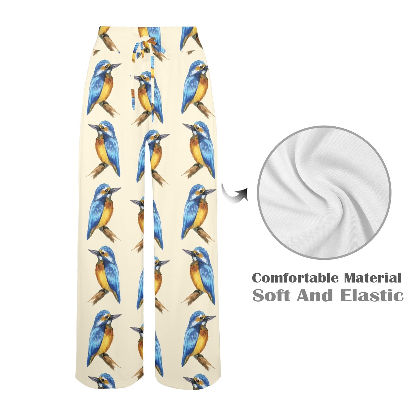 Kingfisher Pattern Print Design 01 Women's Wide Leg Lounge Pants