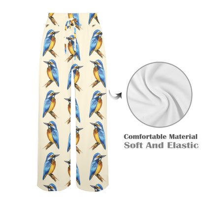 Kingfisher Pattern Print Design 01 Women's Wide Leg Lounge Pants