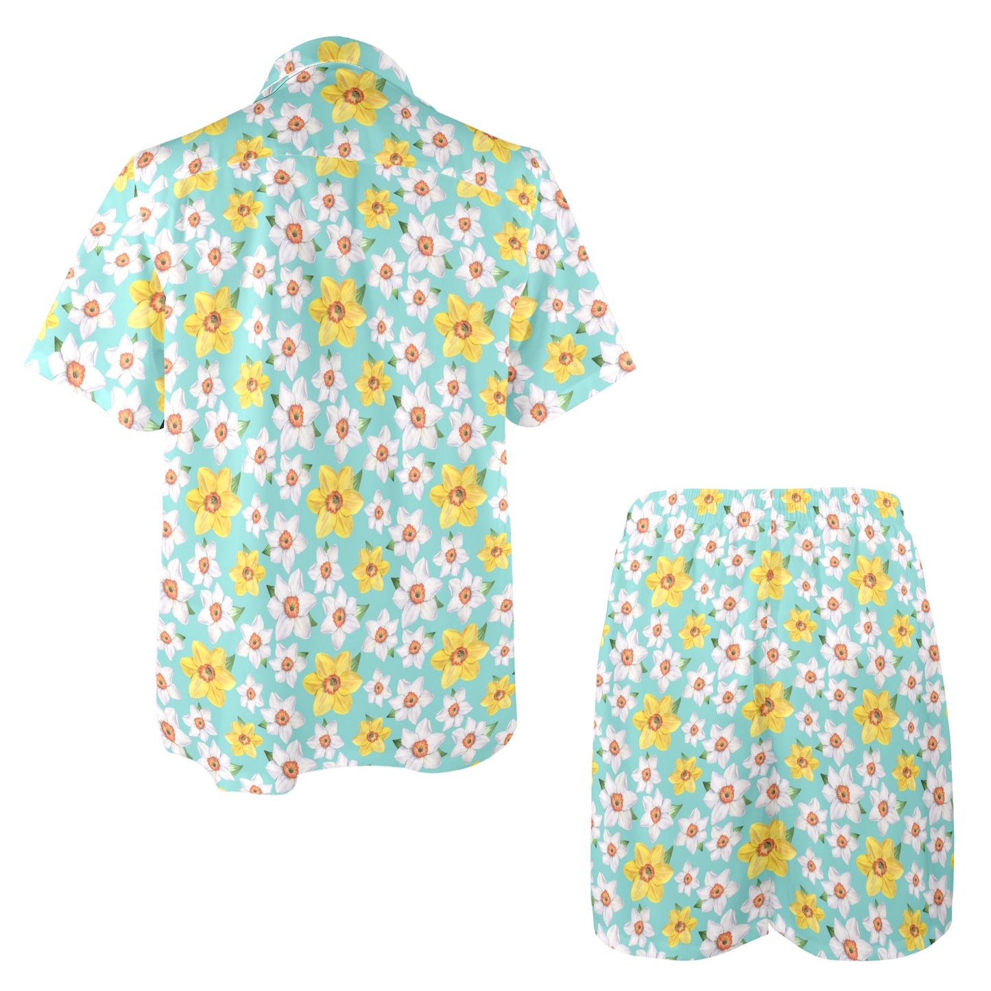 Daffodils Pattern Print Design 02 Men's Beach Shirt and Shorts Set