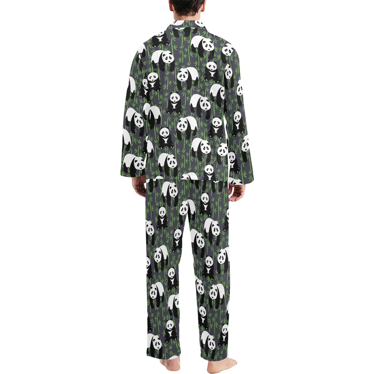 Panda Bear Bamboo Themed Print Men's Long Pajama Set
