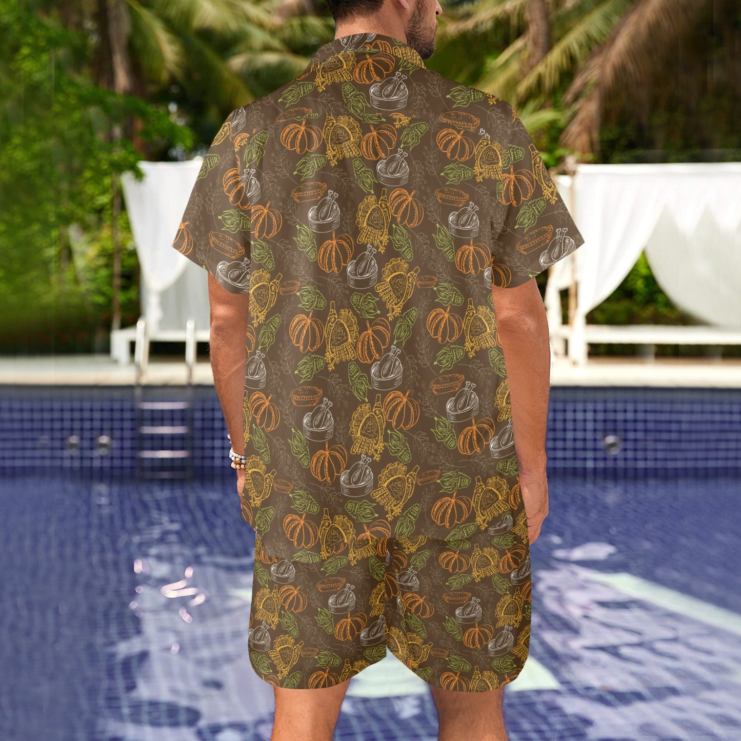 Thanksgiving Print Design LKS301 Men's Beach Shirt and Shorts Set