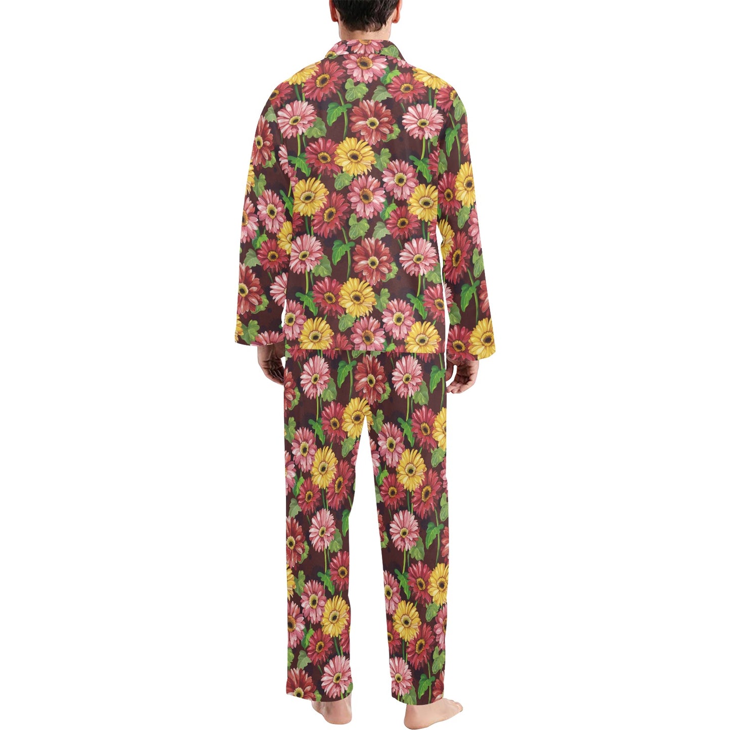 Daisy Gerbera Print Pattern Men's Long Pajama Set