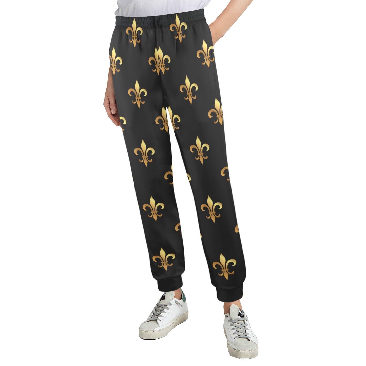 Fleur De Lis Gold Pattern Print Design 03 Women's Casual Track Pants
