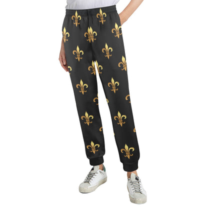 Fleur De Lis Gold Pattern Print Design 03 Women's Casual Track Pants