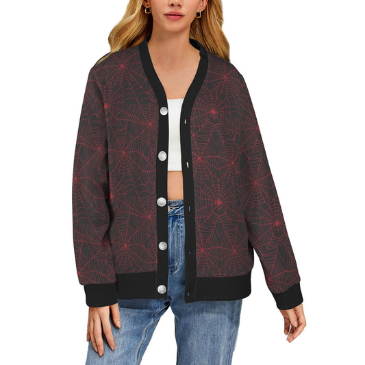 Spider Web Red Print Design LKS302 Women's Cardigan