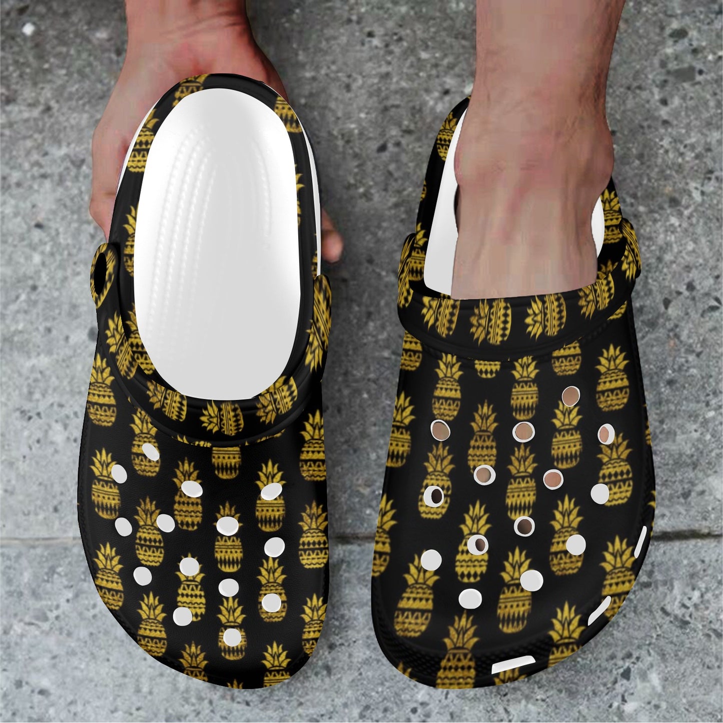 Pineapple Gold Tribal Style Print Unisex Clogs Shoes