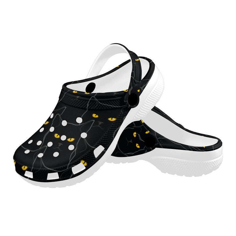 Black Cat Yellow Eyes Print Pattern Unisex Clogs Shoes