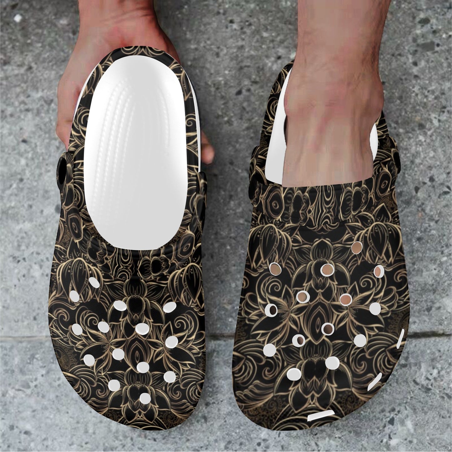 Lotus Gold Mandala Design Themed Unisex Clogs Shoes
