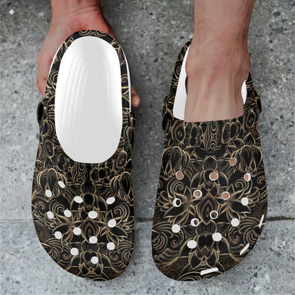 Lotus Gold Mandala Design Themed Unisex Clogs Shoes