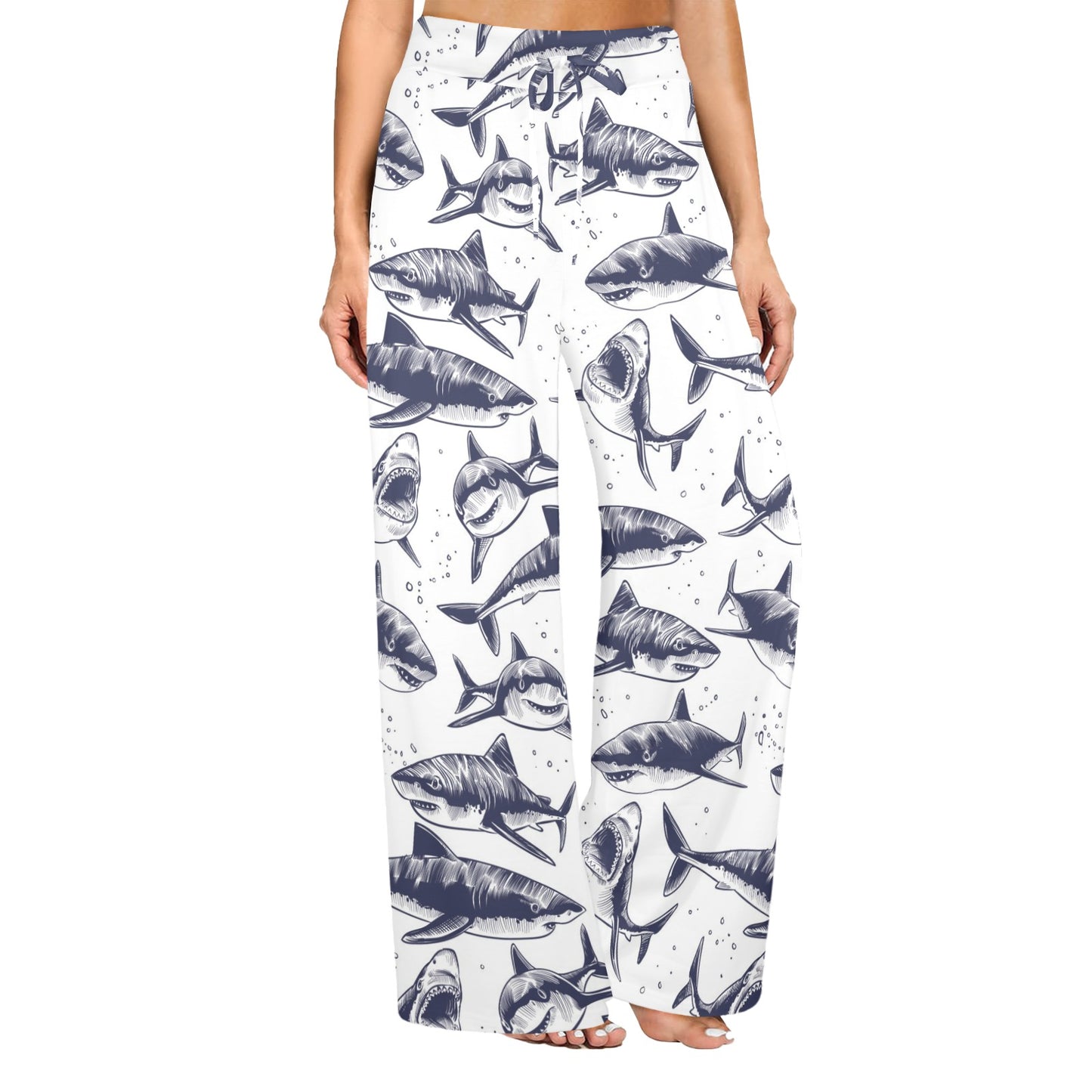 Great White Shark Pattern Print Design 02 Women's Wide Leg Lounge Pants