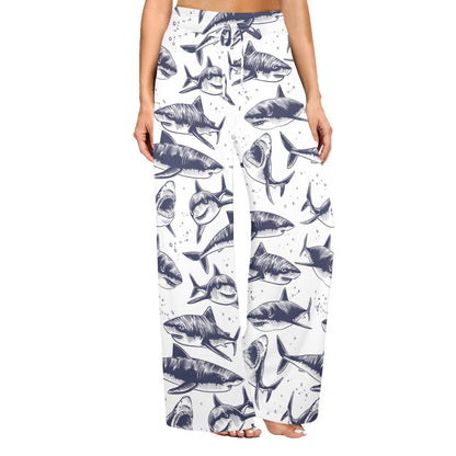 Great White Shark Pattern Print Design 02 Women's Wide Leg Lounge Pants
