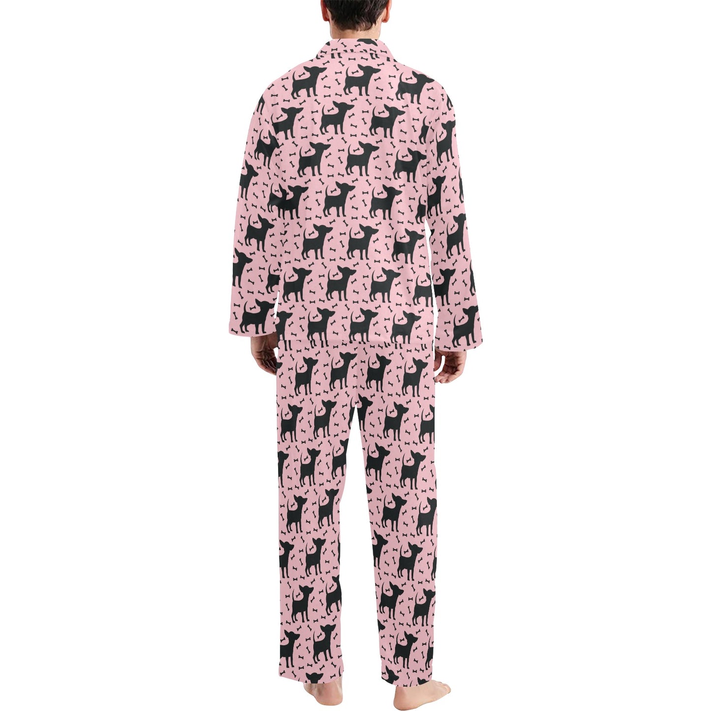 Chihuahua Pink Print Pattern Men's Long Pajama Set
