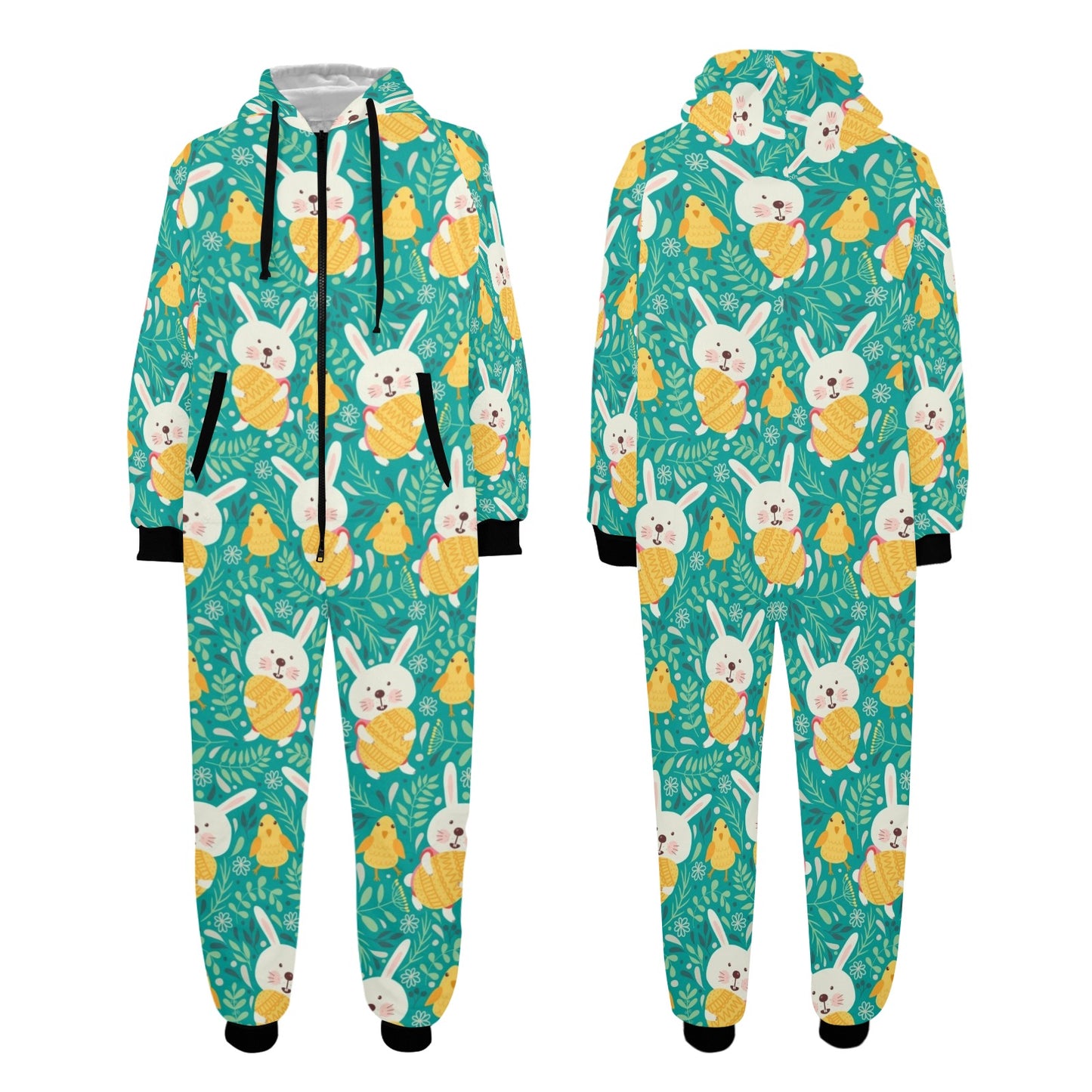 Easter Eggs Pattern Print Design RB02 Hooded Fleece Onesie Pajama Jumpsuit