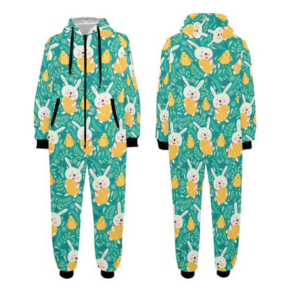 Easter Eggs Pattern Print Design RB02 Hooded Fleece Onesie Pajama Jumpsuit