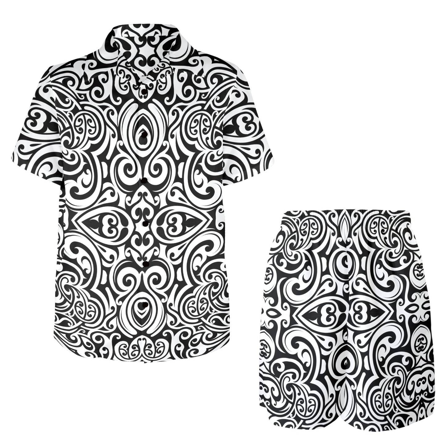 Polynesian Tattoo Pattern Men's Beach Shirt and Shorts Set