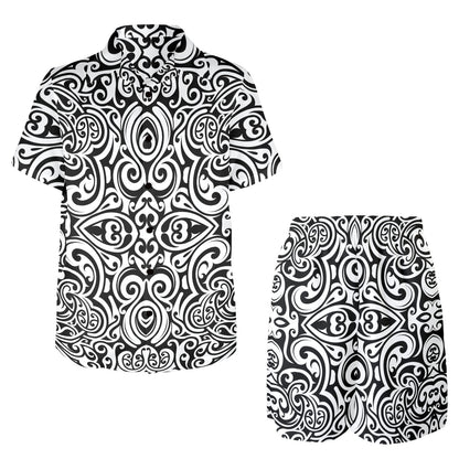 Polynesian Tattoo Pattern Men's Beach Shirt and Shorts Set