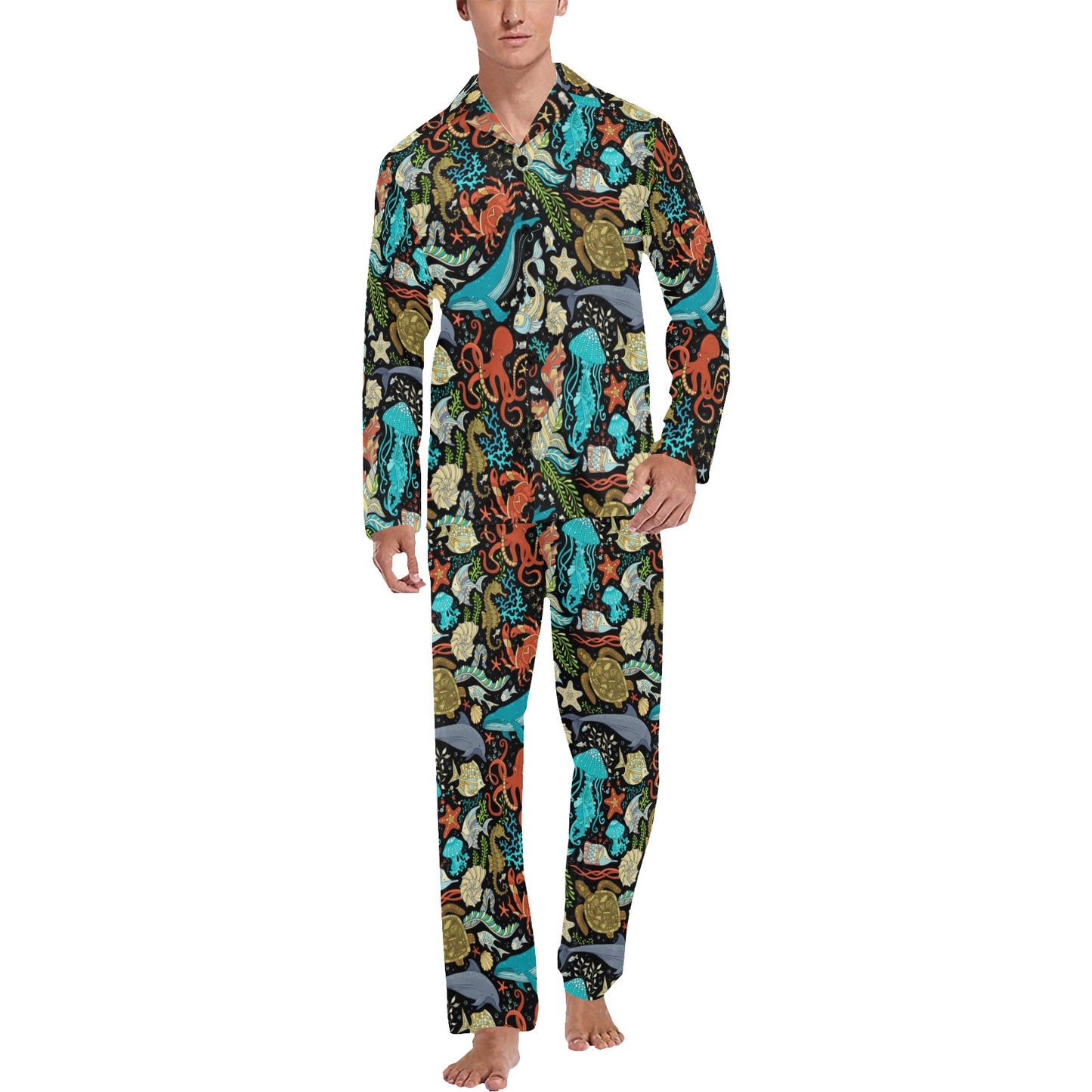 Underwater Animal Print Design LKS301 Men's Long Pajama Set