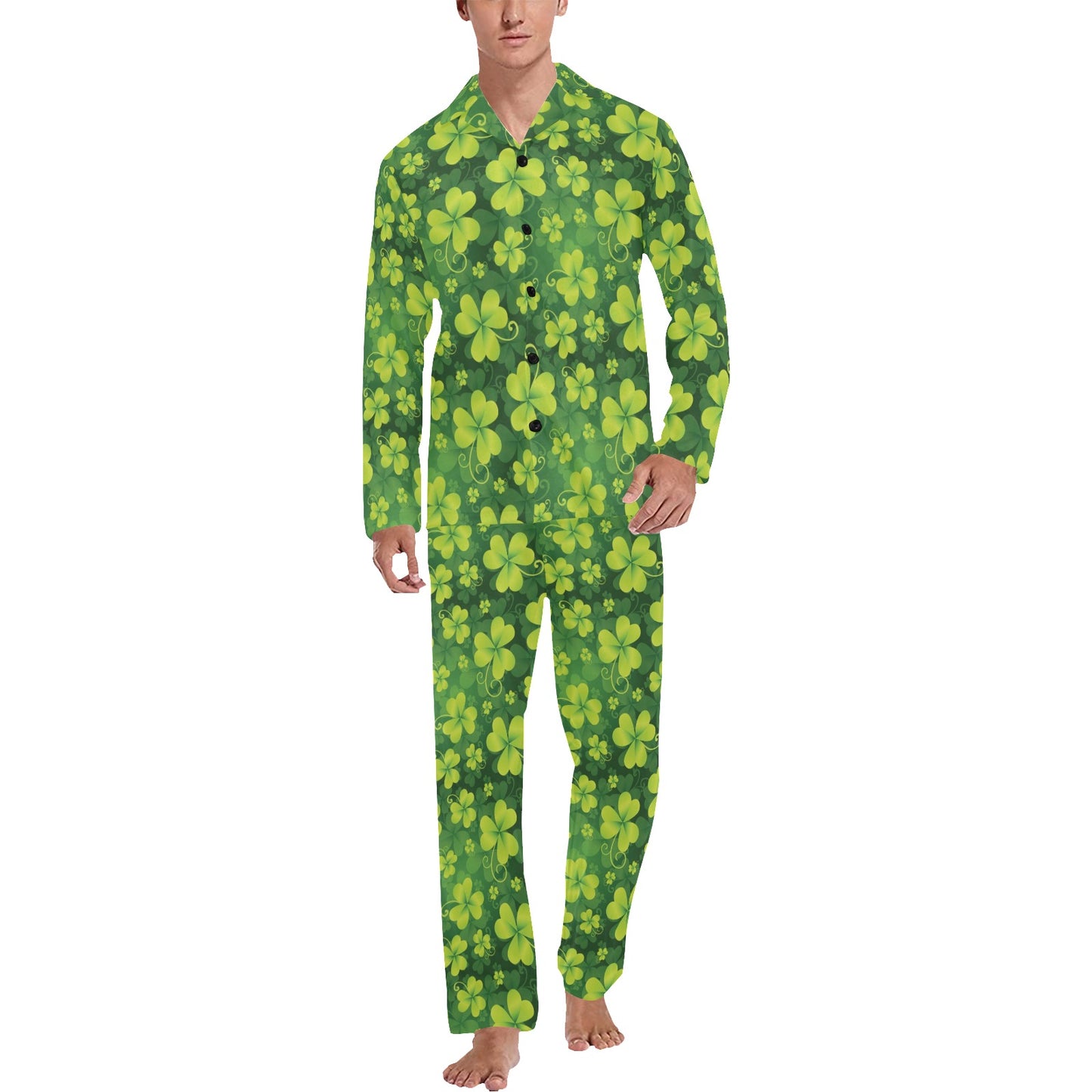 Shamrock Clover Print Men's Long Pajama Set