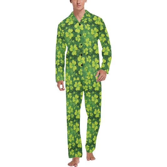 Shamrock Clover Print Men's Long Pajama Set