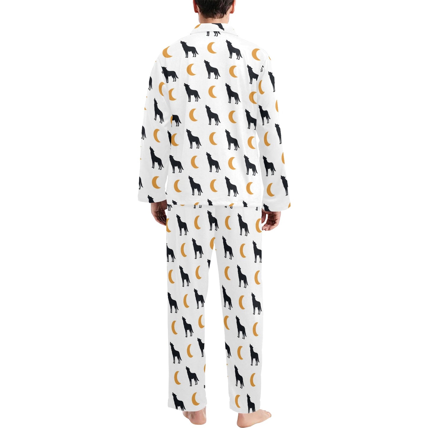 Wolf Moon Print Design LKS302 Men's Long Pajama Set