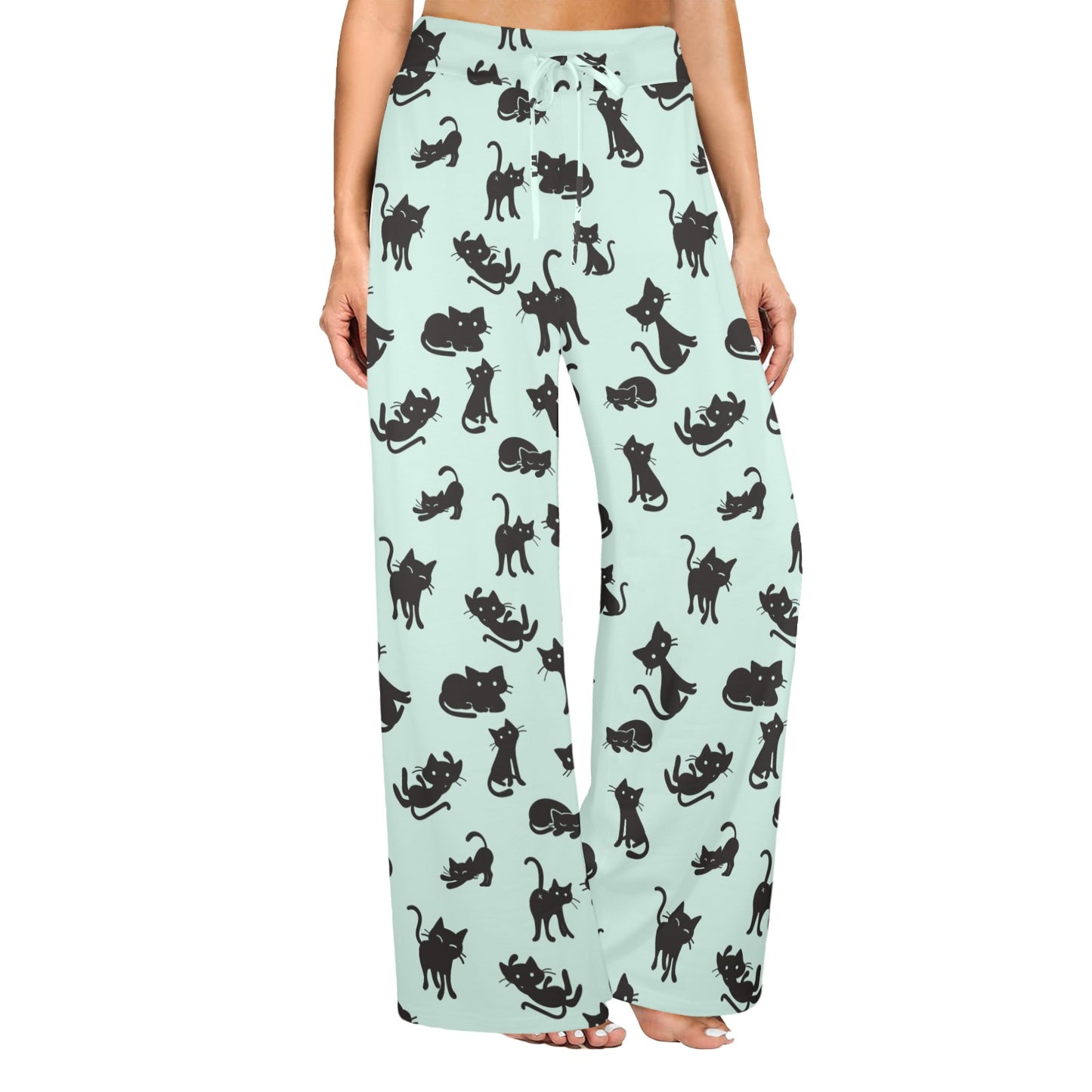 Black Cat Pattern Print Design 04 Women's Wide Leg Lounge Pants