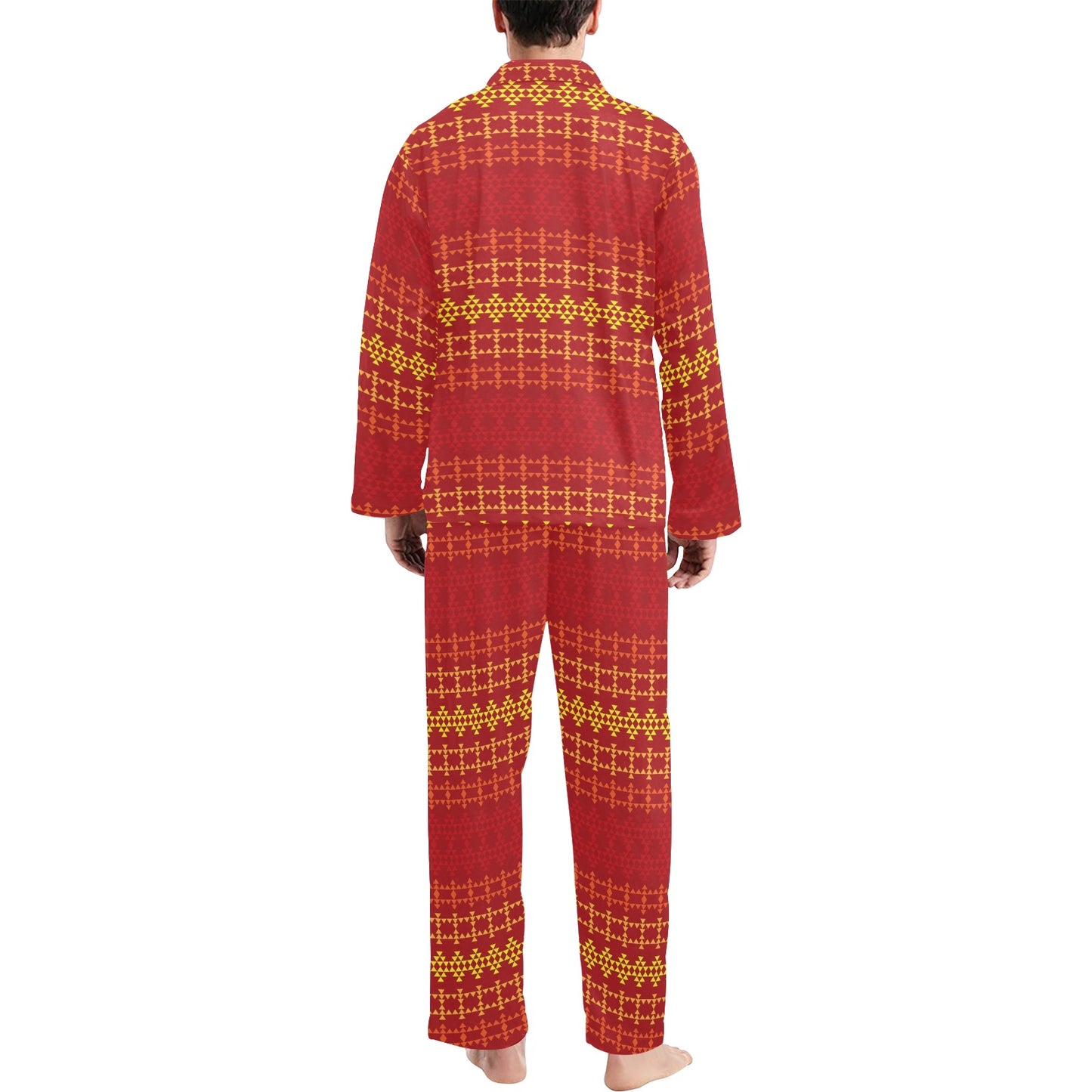 Southwest Red Gold Design Themed Print Men's Long Pajama Set
