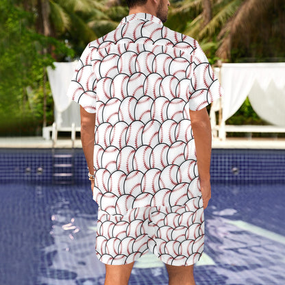 Baseball Pattern Men's Beach Shirt and Shorts Set