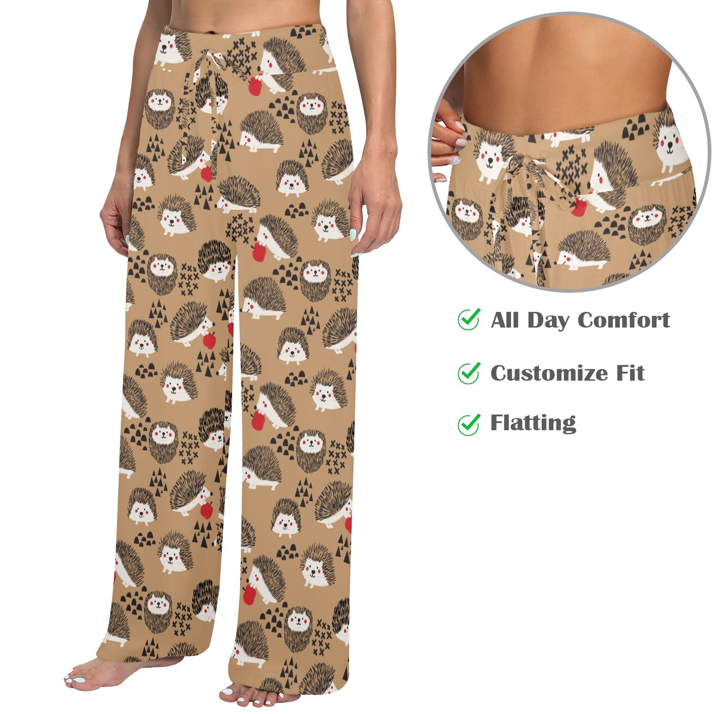 Hedgehog Print Design LKS403 Women's Wide Leg Lounge Pants