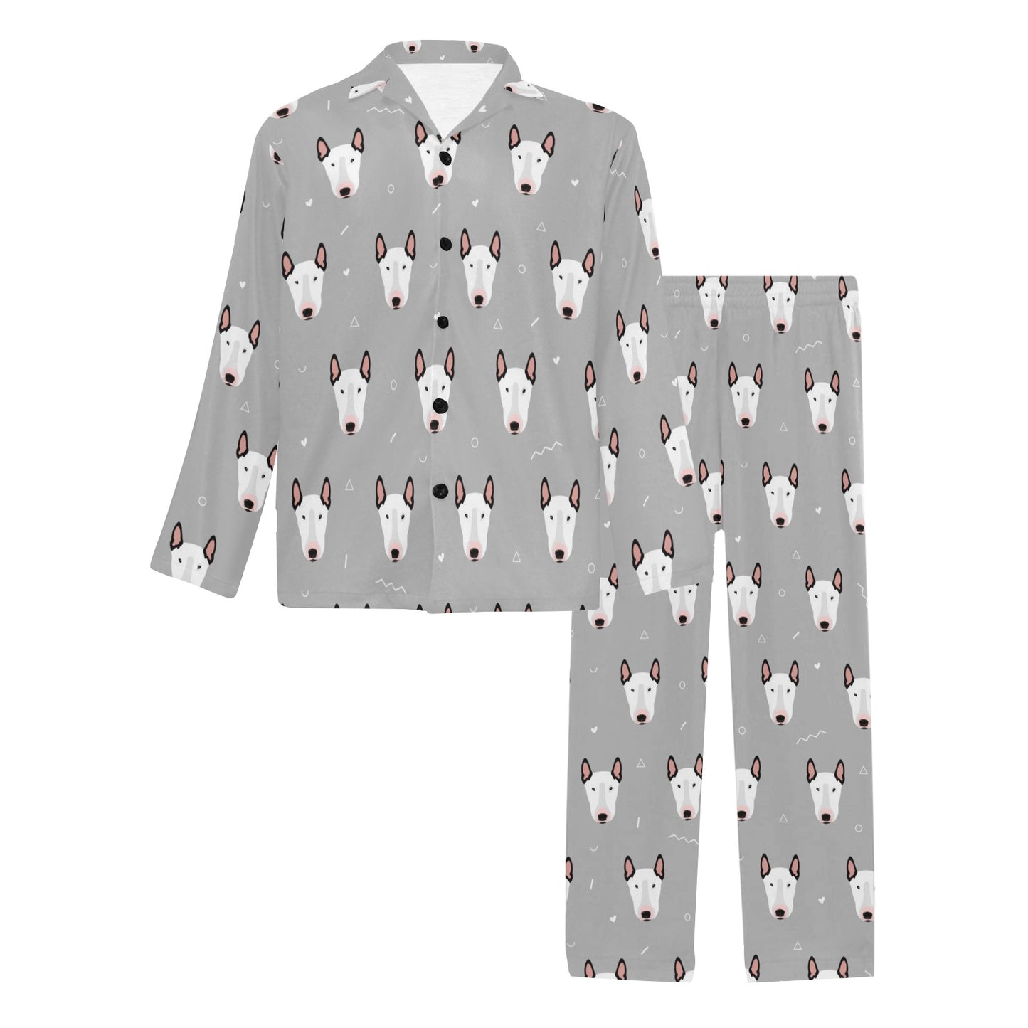 Bull Terrier Head Print Pattern Men's Long Pajama Set