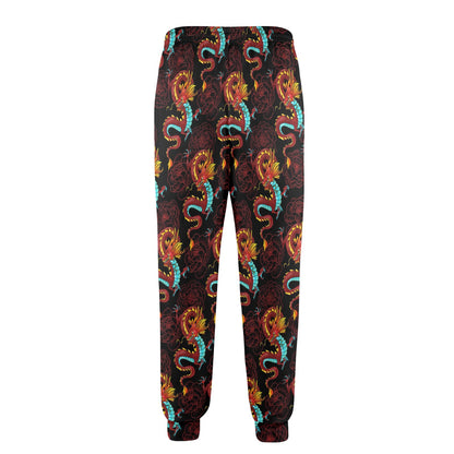 Chinese Dragons and Peonies Design Men's Casual Track Pants