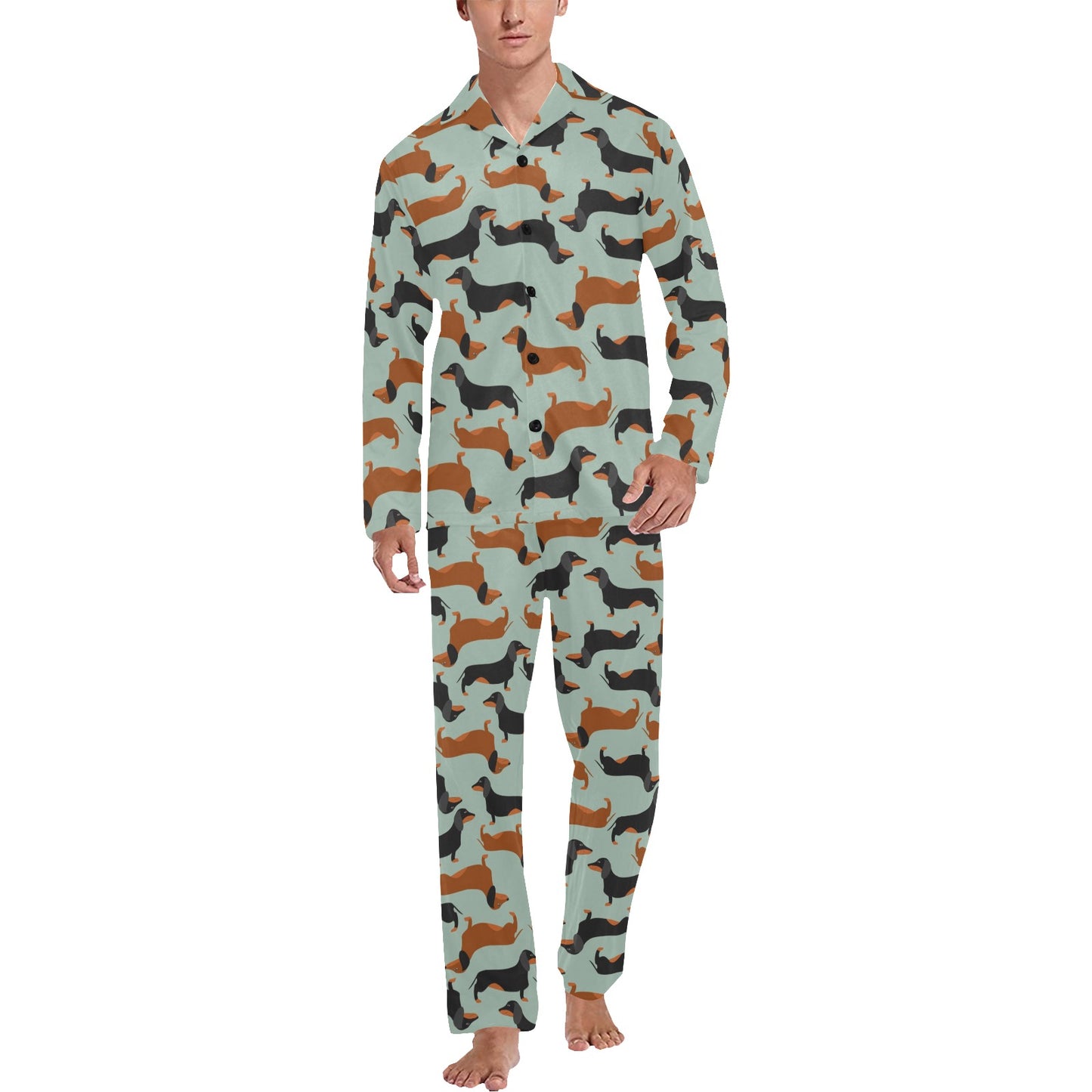 Dachshund Cute Print Pattern Men's Long Pajama Set