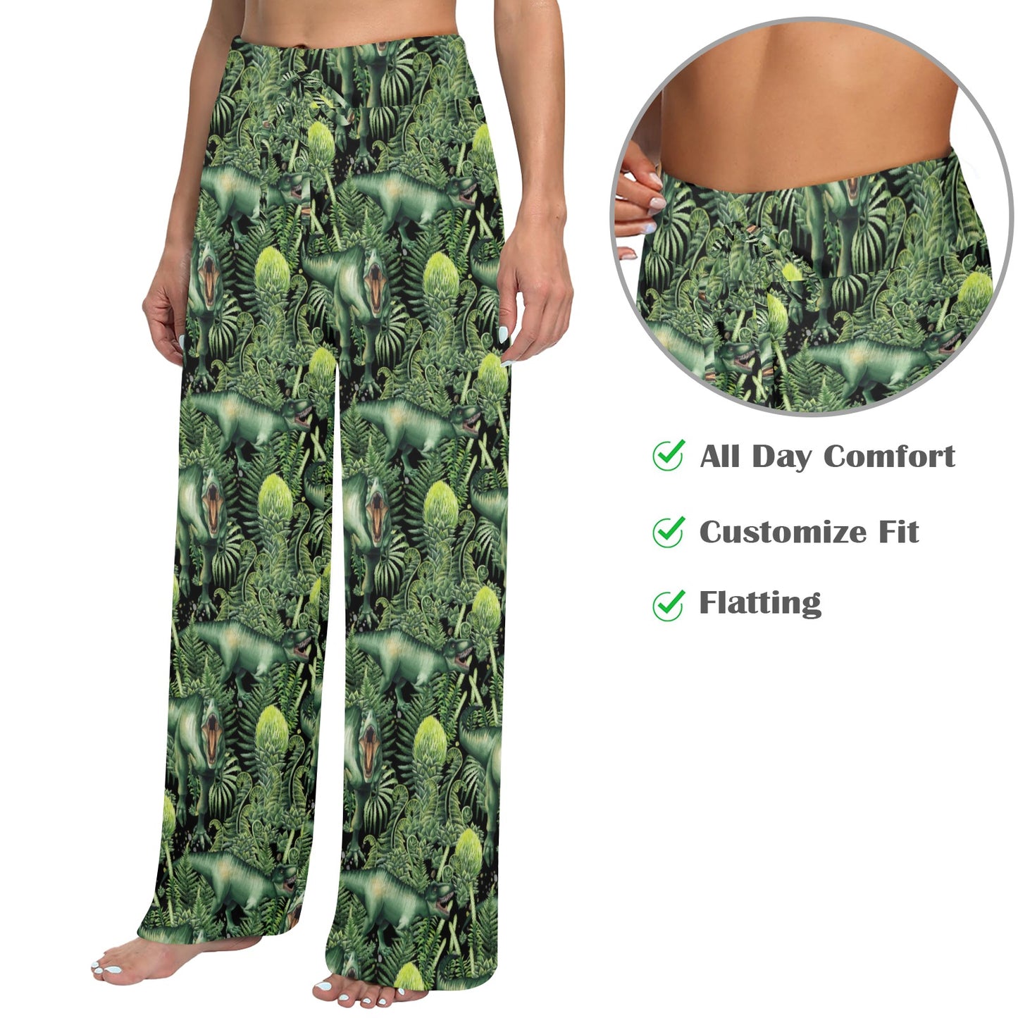 Dinosaur T Rex Print Pattern Women's Wide Leg Lounge Pants