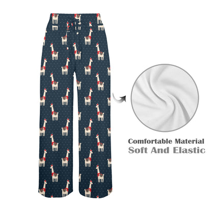 Llama with Polka Dot Themed Print Women's Wide Leg Lounge Pants