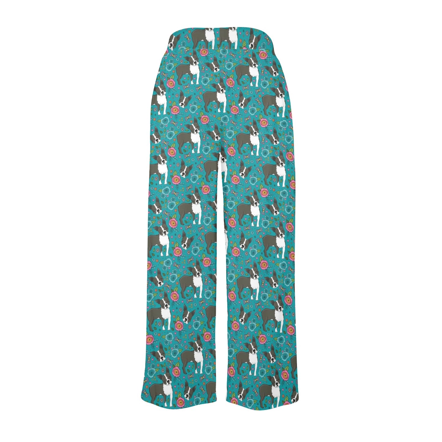 Boston Terrier Pattern Print Design 07 Women's Wide Leg Lounge Pants